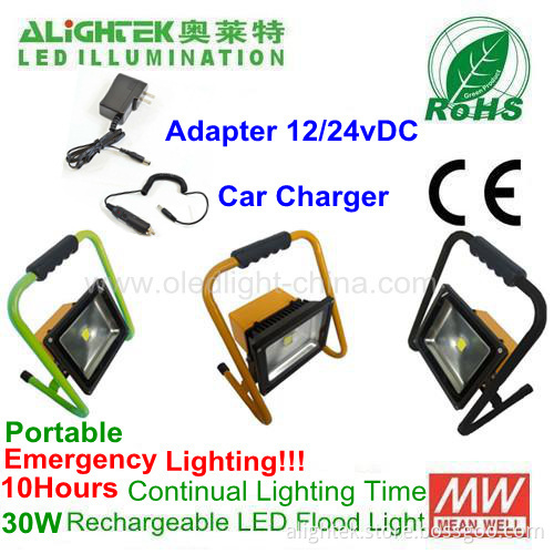 Emergency 30w Rechargeable Led Floodlight Portable With 10hours Li Battery Charger Adapter